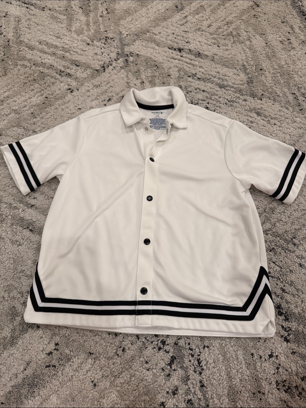 Old Navy White Short-Sleeve Polo with Black Stripe Trim